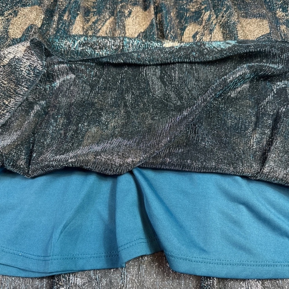 LuLaRoe Blue Gold Metallic Elegant Collection Midi A-Line LoLa Skirt Size M NWT - Picture 3 of 8